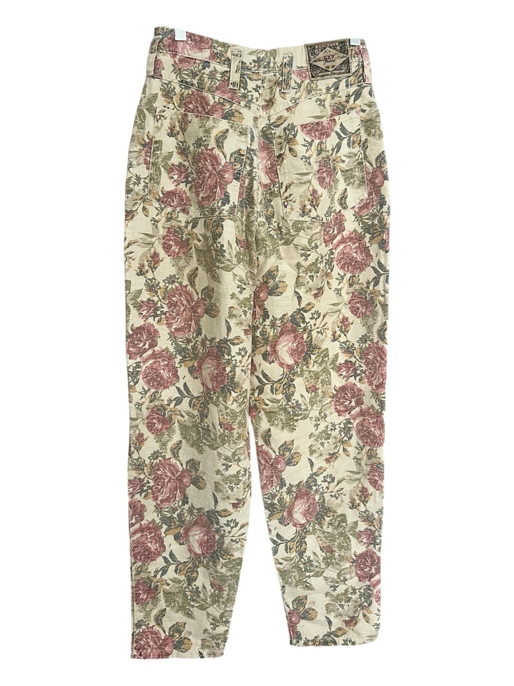 Express EXP Floral Rose Cottagecore Boho Woven Pants Hipster VTG Beige SZ 7/8 - Picture 4 of 11
